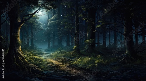 Night fabulous dark forest. AI generation © MiaStendal