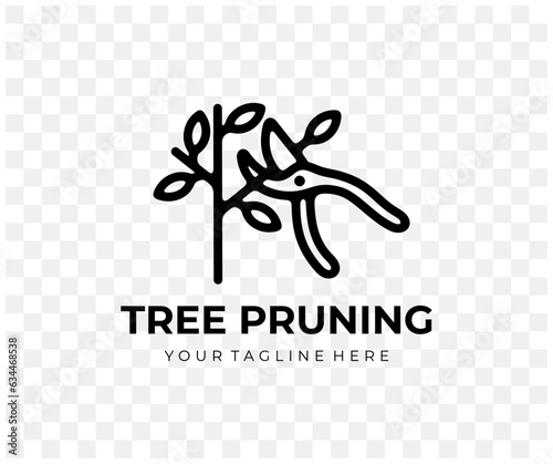 Tree pruning, garden pruner and secateurs, linear graphic design. Plant, trimming, nature, agriculture, garden and gardening, vector design and illustration