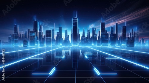 Panorama of a sci-fi city, neon. AI generation © MiaStendal