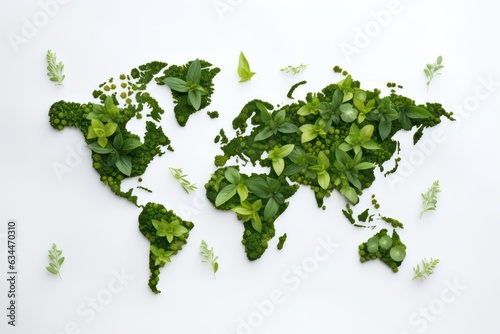 Environmentally friendly planet Concept. Earth day. Planet earth, made from green leaves and grass with sketch of globe. Earth day. Save the planet. Think Green.