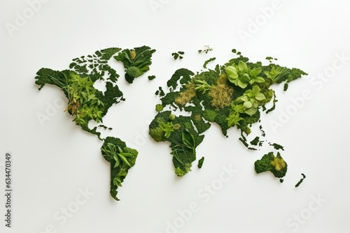 Environmentally friendly planet Concept. Earth day. Planet earth, made from green leaves and grass with sketch of globe. Earth day. Save the planet. Think Green.