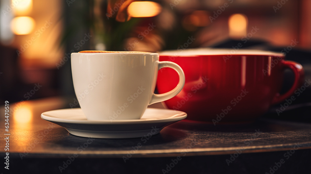 A cup of coffe on the table close up