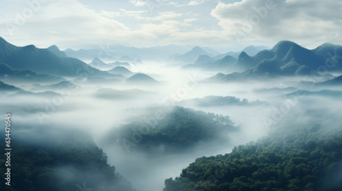 Scenic view of mist-covered valley © Textures & Patterns