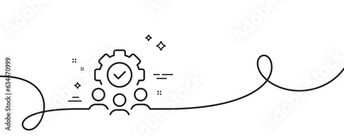 Teamwork line icon. Continuous one line with curl. Business workflow sign. Job meeting symbol. Teamwork single outline ribbon. Loop curve pattern. Vector