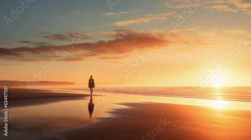Radiant Horizon concept, A person standing on a beach during sunrise, facing the new day