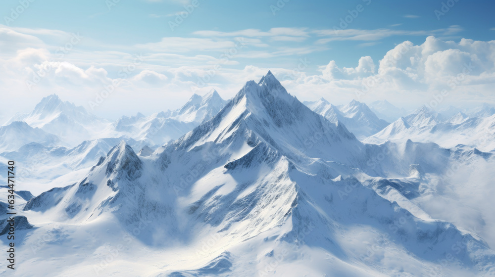 Snow-covered mountain peaks in winter Snow-covered mountain peaks in winter