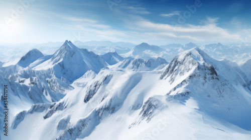 Snow-covered mountain peaks in winter