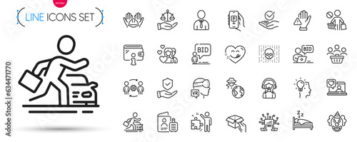 Pack of Sleep, Augmented reality and Human line icons. Include Idea, Justice scales, Dont touch pictogram icons. Stop shopping, Couple, Approved signs. Fraud, Wallet, Yummy smile. Vector