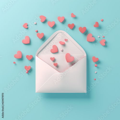 Cute little envelope with hearts jumping out of it. Valentine, dating, love concept. AI generative, Illustration