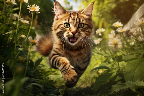 cat running in the garden