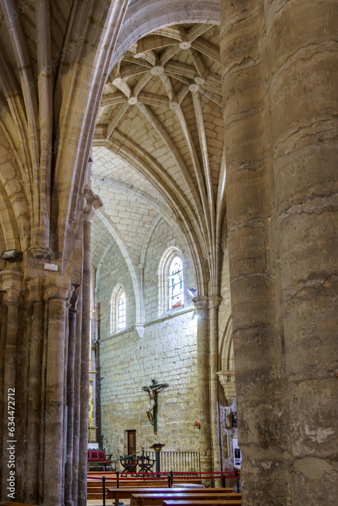 PALENCIA, SPAIN, August 1, 2021. Church of Saint Peter in Fromista, Palencia, Spain, a major overnight stopping place for pilgrims traveling along the Way of St. James.