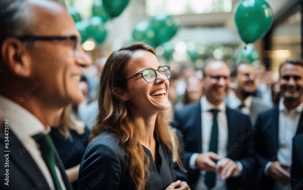 Business team members join together to celebrate their success. Business team members join together to celebrate their success.