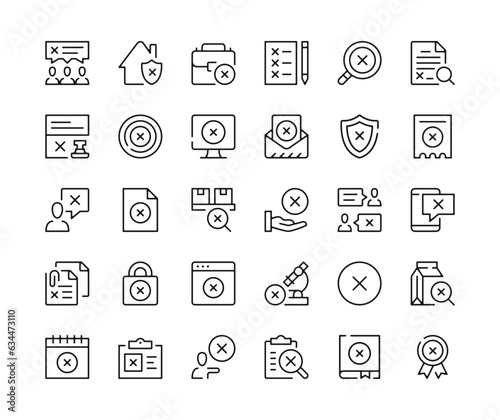X mark icons. Vector line icons set. Cross marks concepts. Black outline stroke symbols