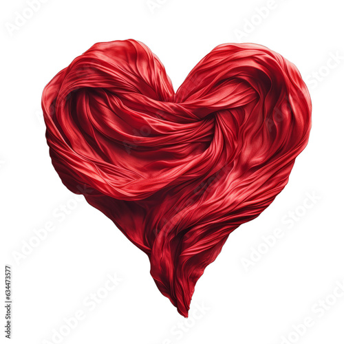 A heart made of abstract red silk isolated on a transparent background