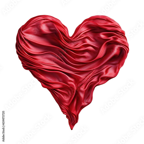 A heart made of abstract red silk isolated on a transparent background