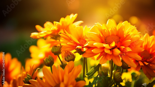 Beautiful flowers nature in sun light. Generative AI