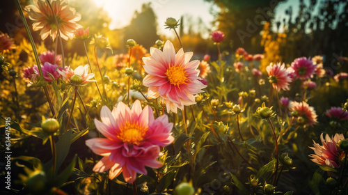 Beautiful flowers nature in sun light. Generative AI © VSzili