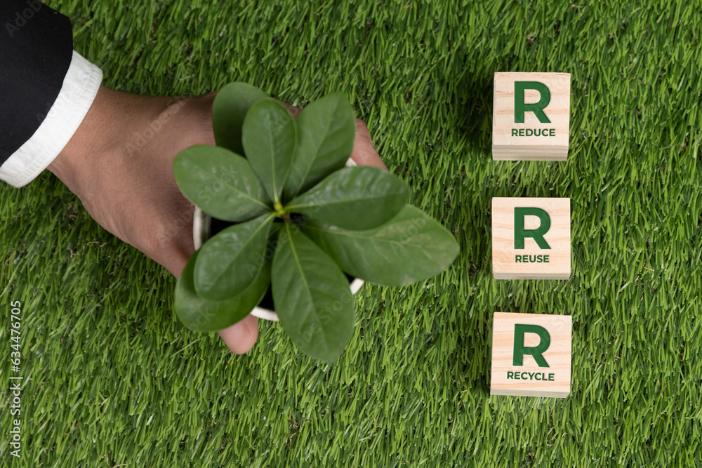 Top view eco-friendly business company with Reduce Reuse Recycle and ...