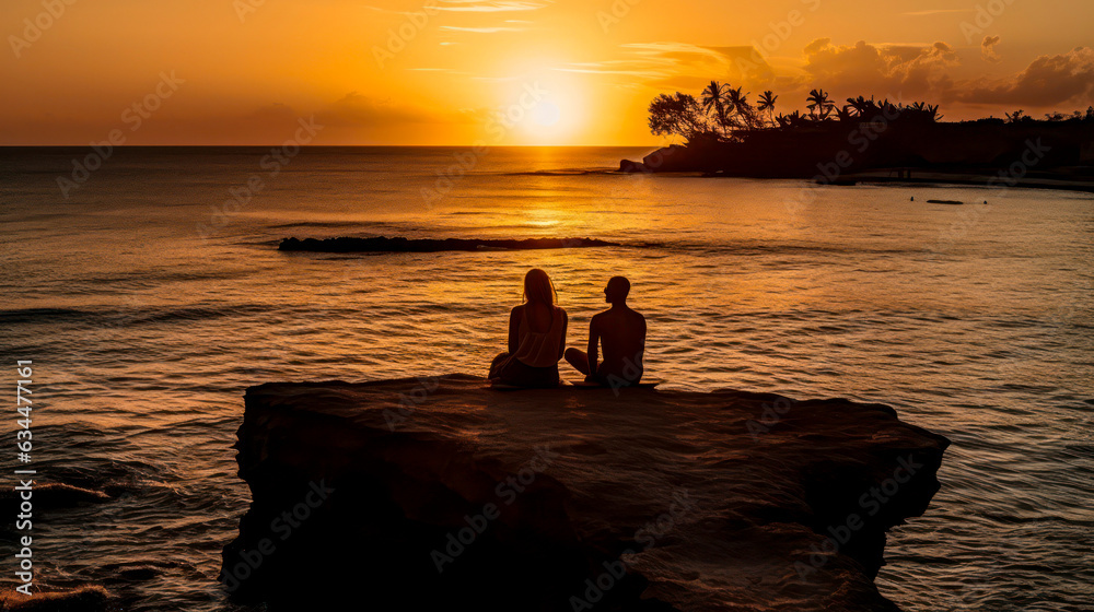 in Liebe am tropischen Strand beim Sonnenuntergang