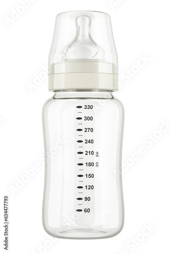 Empty baby bottle, 3D rendering isolated on transparent background