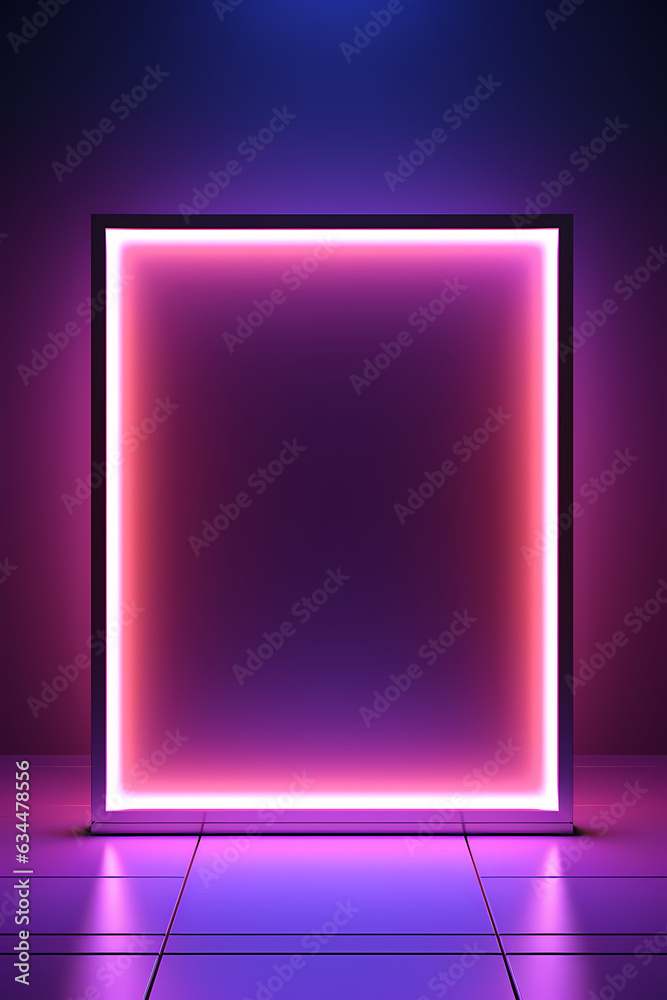 Modern frames, neon lights for presentation, for product advertising, dark backgrounds, clouds background, heaven - created with Generative AI technology 