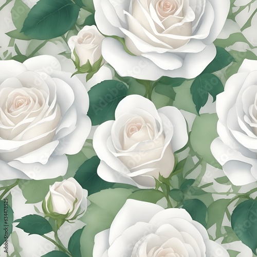 White Roses Pattern. Watercolor floral pattern.