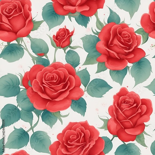 Red Roses Pattern, watercolor floral pattern. Tiles for wallpaper, background, card or fabric, pattern design