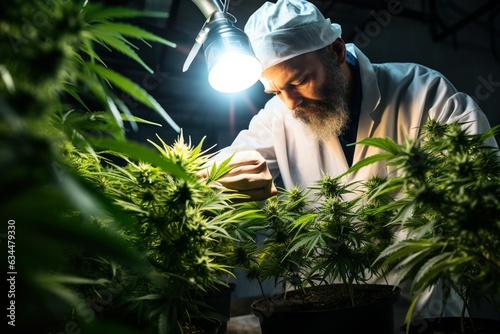 Grower checking cannabis plants | Generative AI