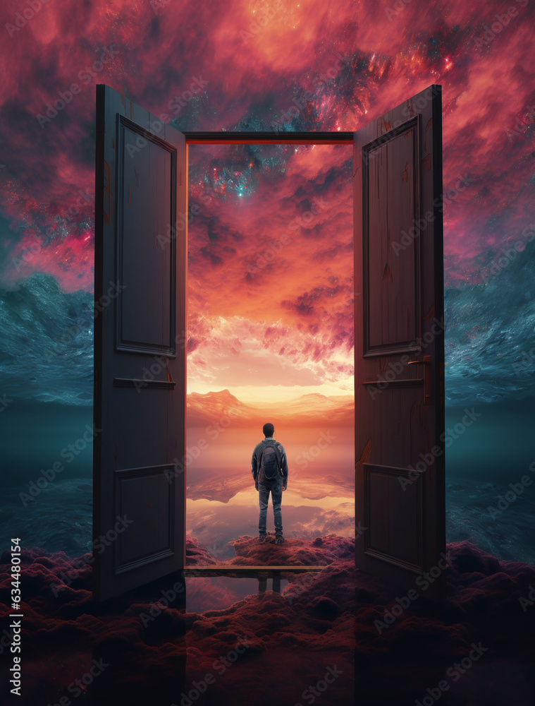 AI-generated illustration of a man walking through the open door of ...