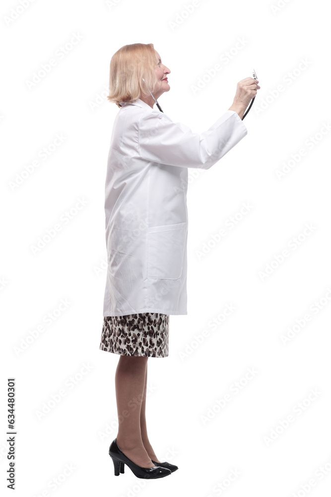 smiling female doctor with a stethoscope in her hand. smiling female doctor with a stethoscope in her hand.