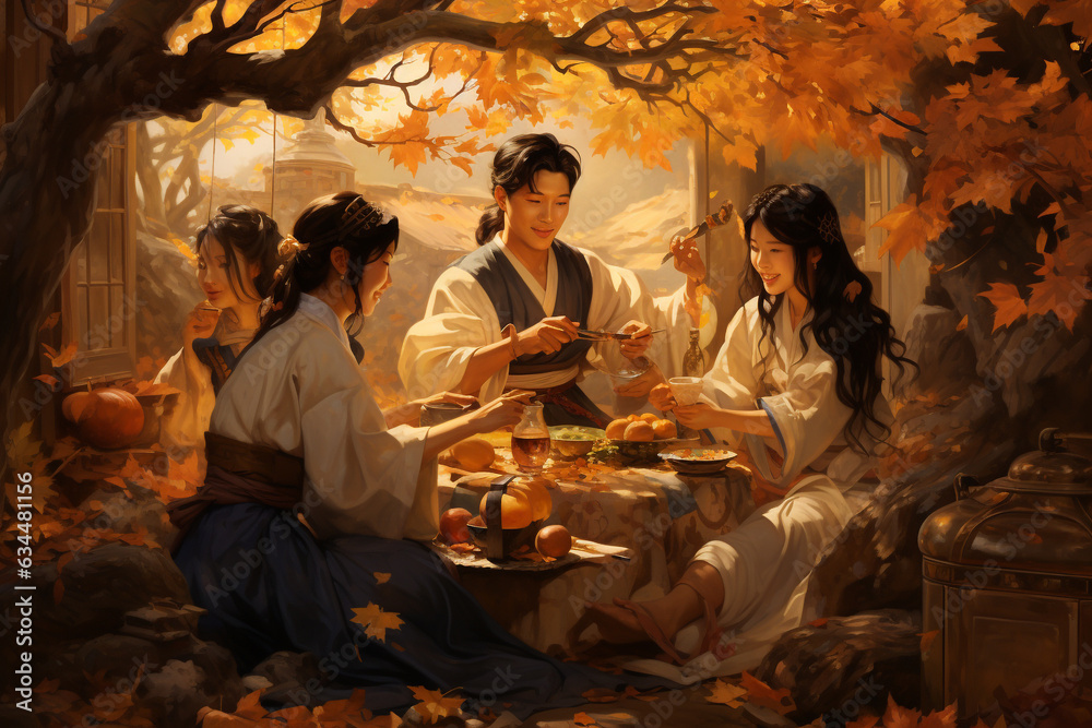 Chuseok hangavi Korean traditional holiday , a time when families come together to thank their ancestors for a bountiful fall harvest, Chuseok Songpyeon Tteok, Korean Thanksgiving.