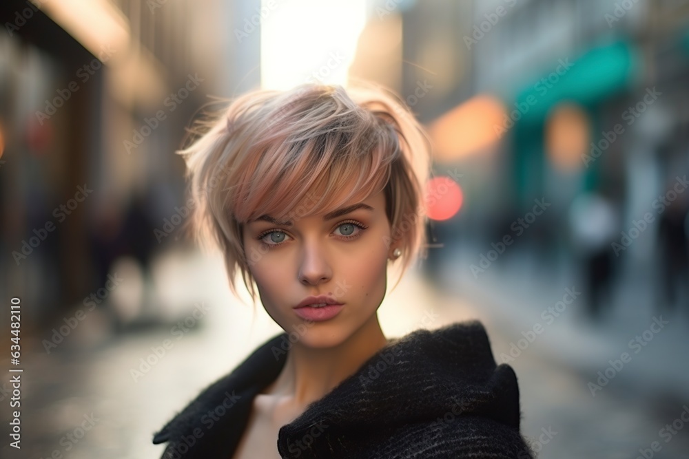 beautiful modern young woman with short hair