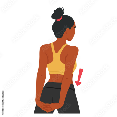 Fit Woman Character Stretches Her Shoulders And Hands, Extending Her Arms behind Back And Interlocking Her Fingers