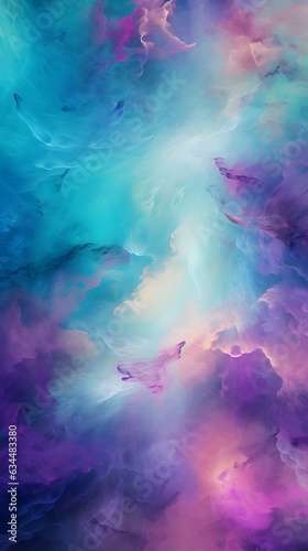 Gradient cyan and purple mystical galaxy abstract cloudscape hd phone wallpaper, ai generated