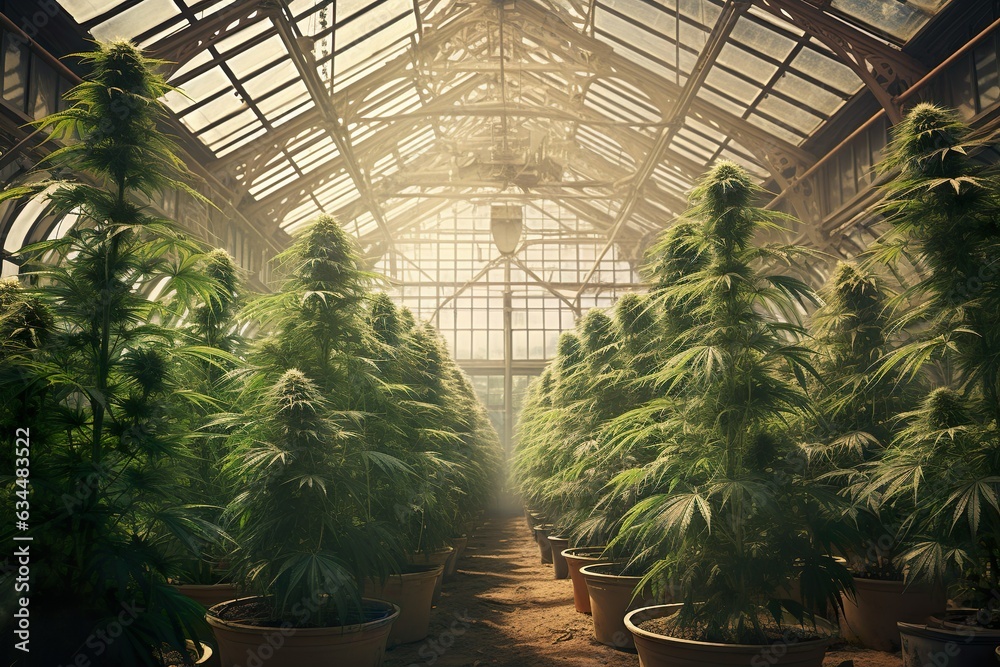 Cannabis plants in a greenhouse | Generative AI Cannabis plants in a greenhouse | Generative AI