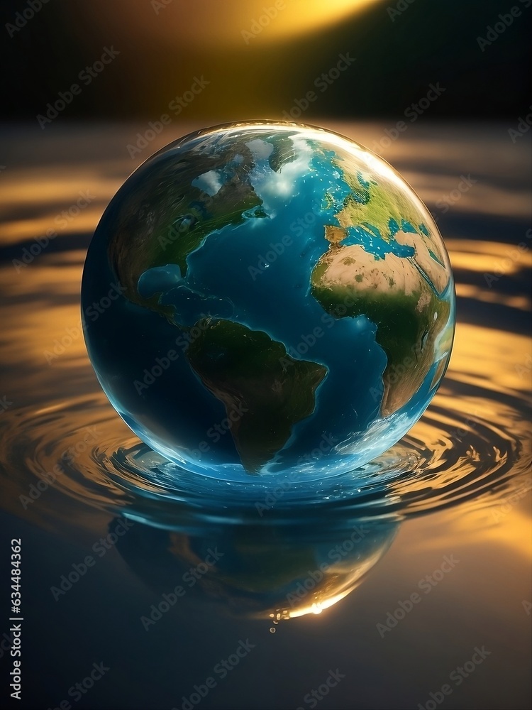  Earth in a glass ball on top of water