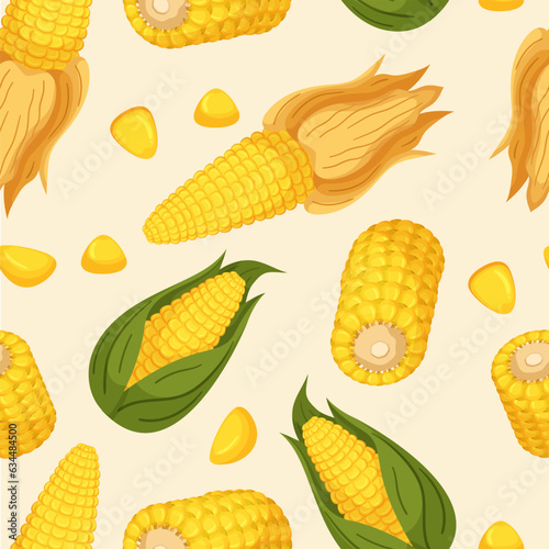 Seamless Pattern Featuring Golden Corn Cobs, Ears And Seeds Arranged In A Repetitive And Harmonious Design