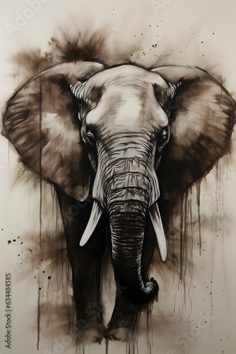 Beautiful African elephant walks showing  his magnificence  Ink art  4K