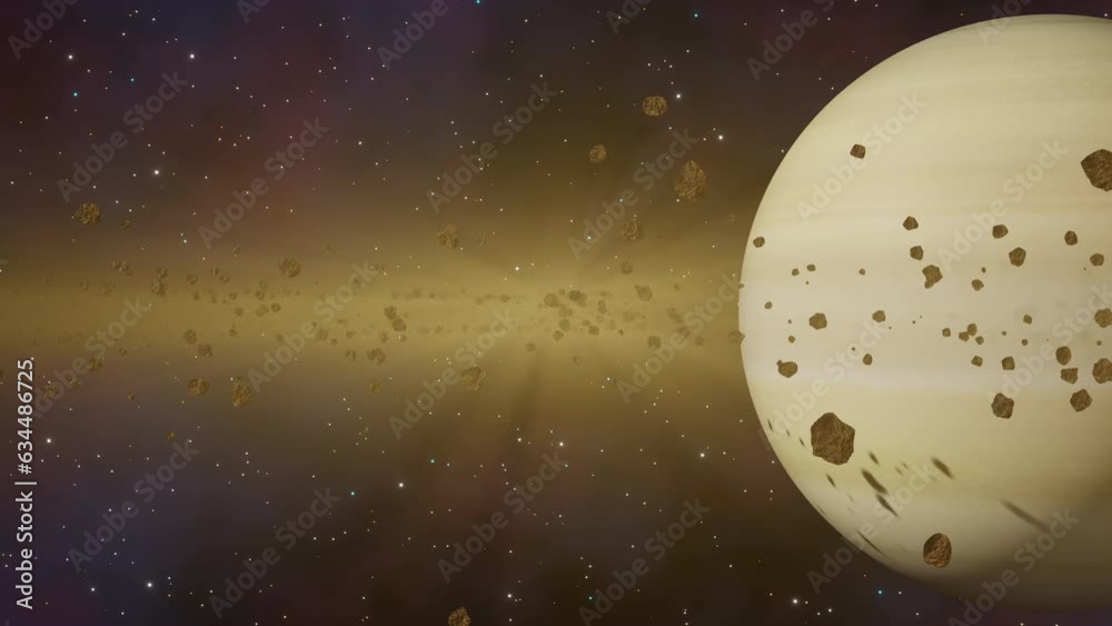 Planet Saturn with asteroid rings view from outer space the Milky Way ...