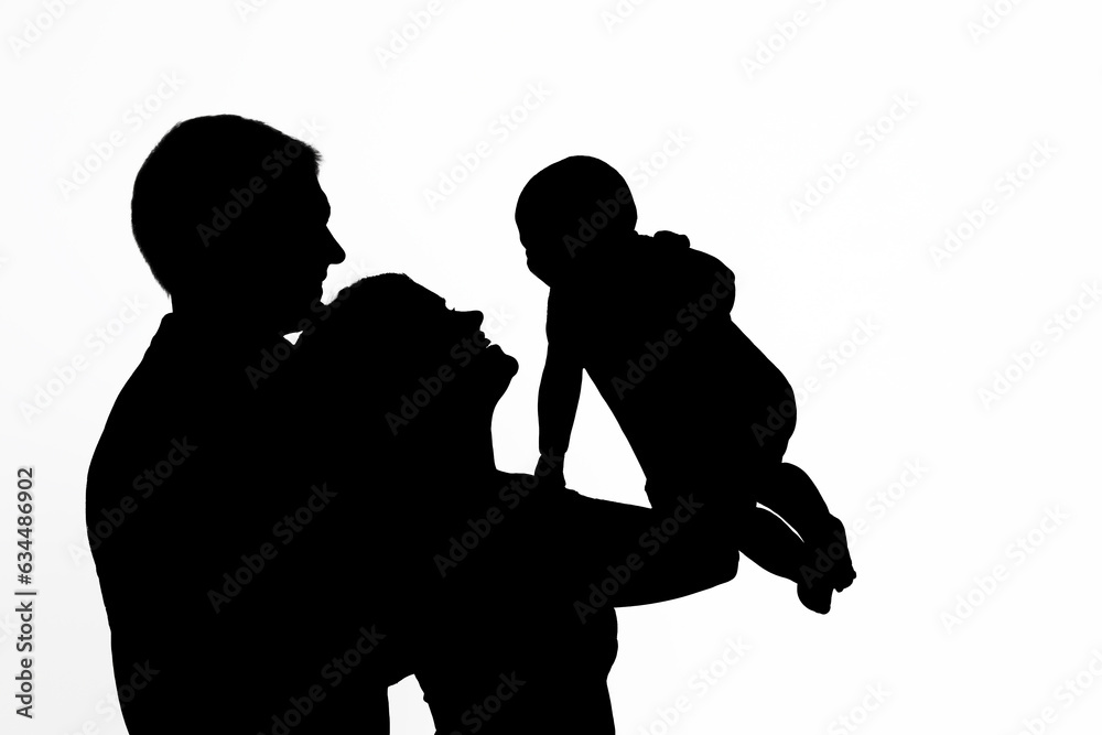 Silhouette of family isolated on white Parents with baby