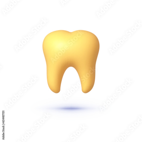 Tooth gold 3d on white background. Isolated graphic template. Template design vector illustration