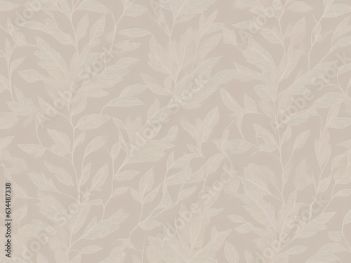 a piece of beige fabric with a delicate pattern of leaves and branches. The neutral background color allows the pattern to stand out, making it perfect for various design purposes.