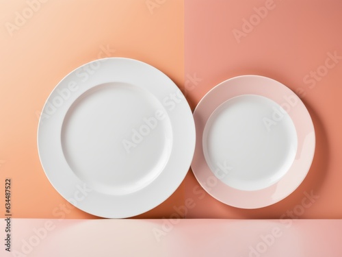 Three White Plates on a Pink and Peach Background