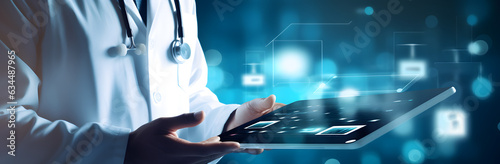 Innovating Health Insurance: Doctor's Virtual Consultation Through Digital Tablet, Family Medicine and Telemedicine Concept Created with Generative AI © HNXS Digital Art