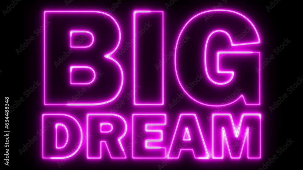 Big Dream word text font with light. Luminous and shimmering haze inside the letters of the text Big Dream. 3D Animation. Big Dream word text font with light. Luminous and shimmering haze inside the letters of the text Big Dream. 3D Animation.