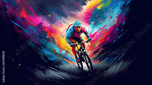 a man riding a bike through the stream of paint