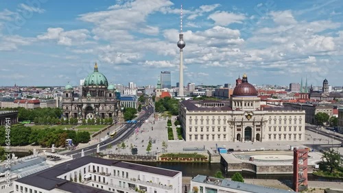 Aerial drone view of the Mitte district or city center in Berlin, Germany. photo