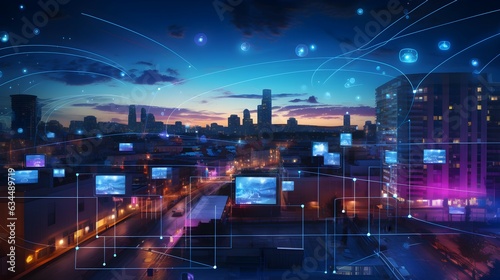 5G Signals Illuminate Interconnected Devices   Illustration of Future Urban Landscape  neo  Futuristic Digital City