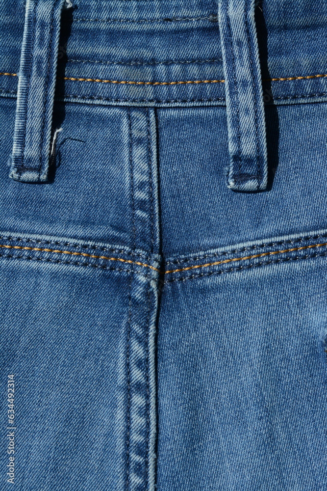 Back view of blue classic jeans, belt Back view of blue classic jeans, belt