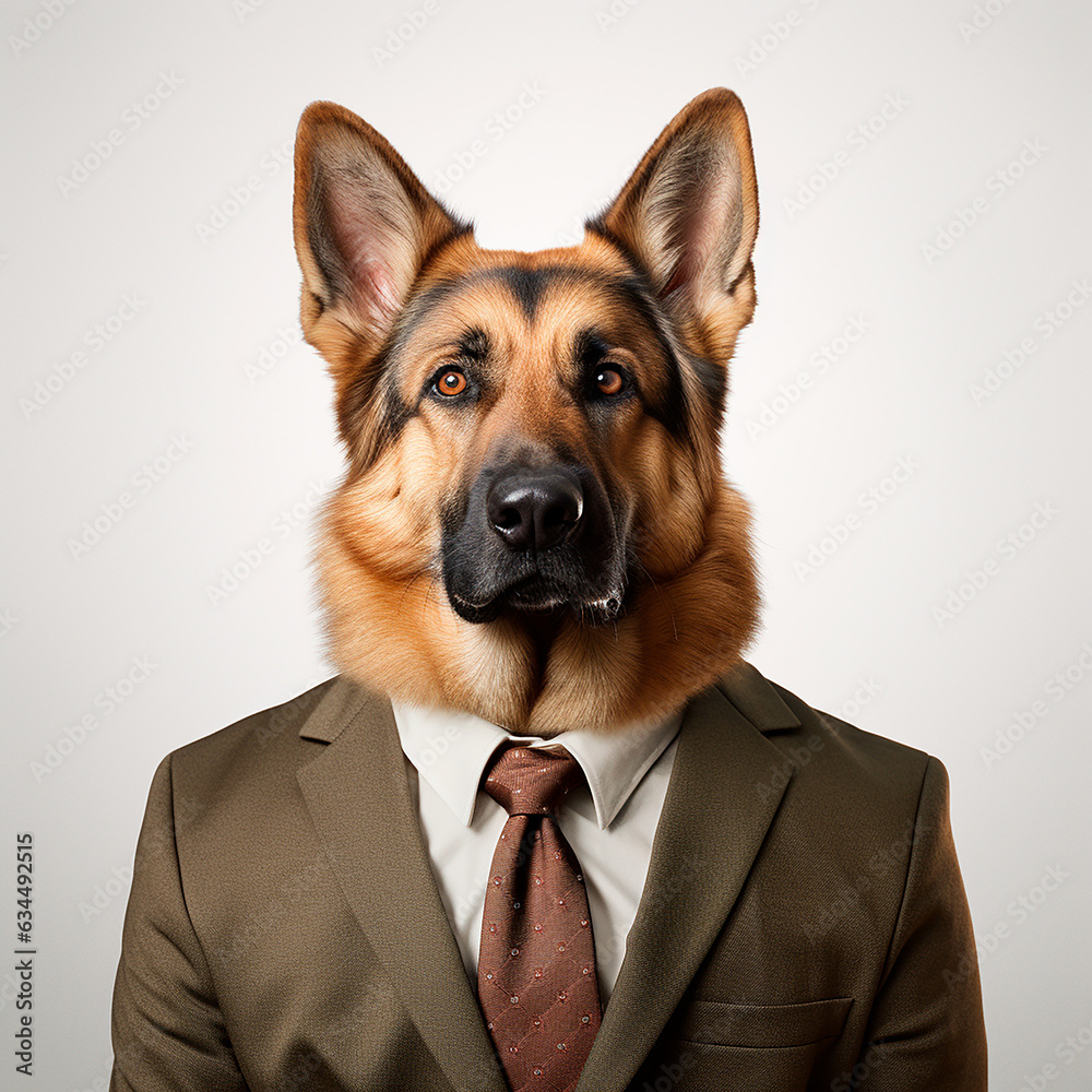 German Shepherd wearing a suit isolated on a white background ...